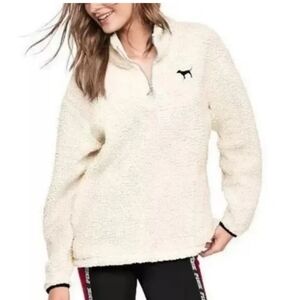 Victoria's Secret PINK sherpa quarter zip cream size small teddy Soft Puppy